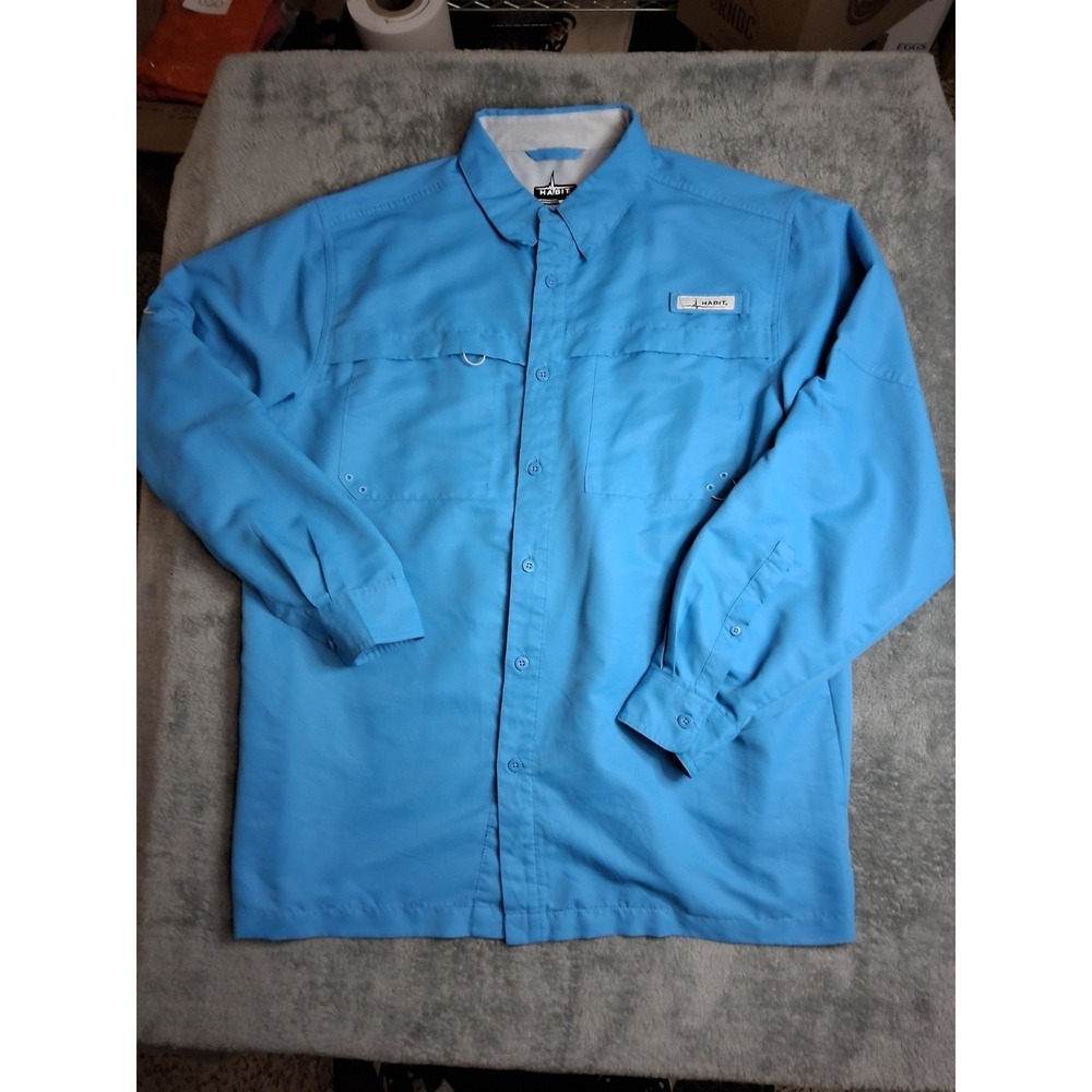 Mens Habit Fishing Shirt‎ XL Teal Long Sleeve Vented Outdoors Bass Camping